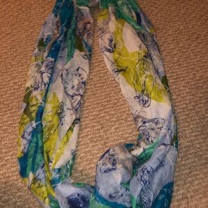 A multicolor blue yellow green infinity scarf